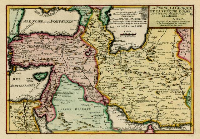 نقشه فرانسوی از ایران عصر صفوی مربوط به سال 1705 میلادی